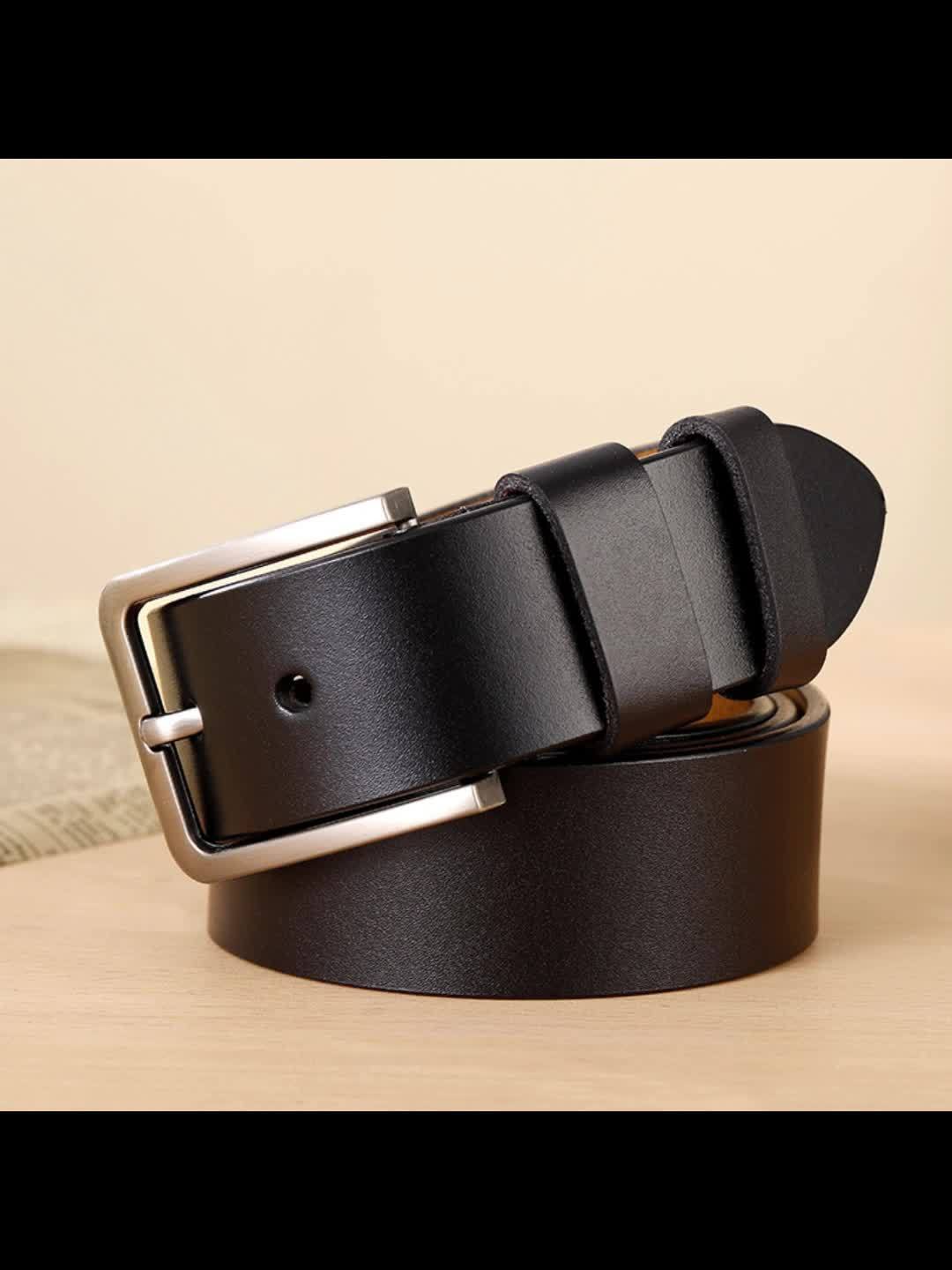 Men's Vintage Distressed Belt Soft Faux Leather Square Buckle Brown Accents